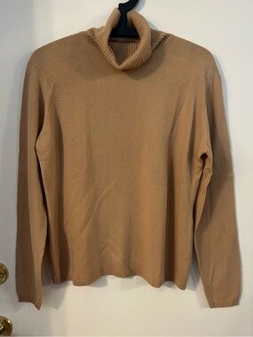Blu’s Women's Camel Turtle Neck 100% Cashmere Sweater Cozy Everyday Knit Size L